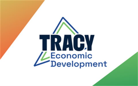 Tracy Economic Development logo in blue and green.