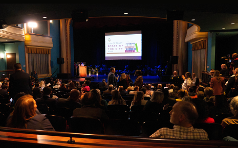 Audience seated inside the Grand Theatre during the City of Tracy State of the City event.