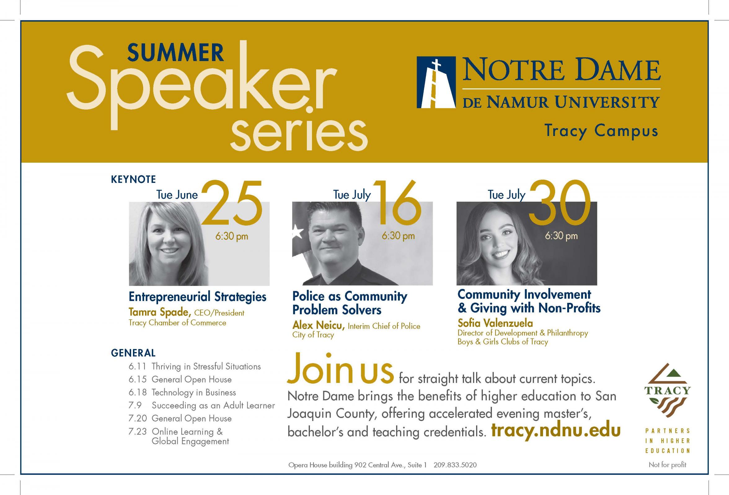 NDNU Summer Speaker Series events